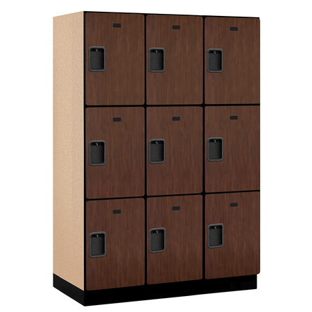 SALSBURY INDUSTRIES 3 Tier Designer Locker, 54"Wx76"Hx21"D, 9 Door, Mahogany 18-23361MAH